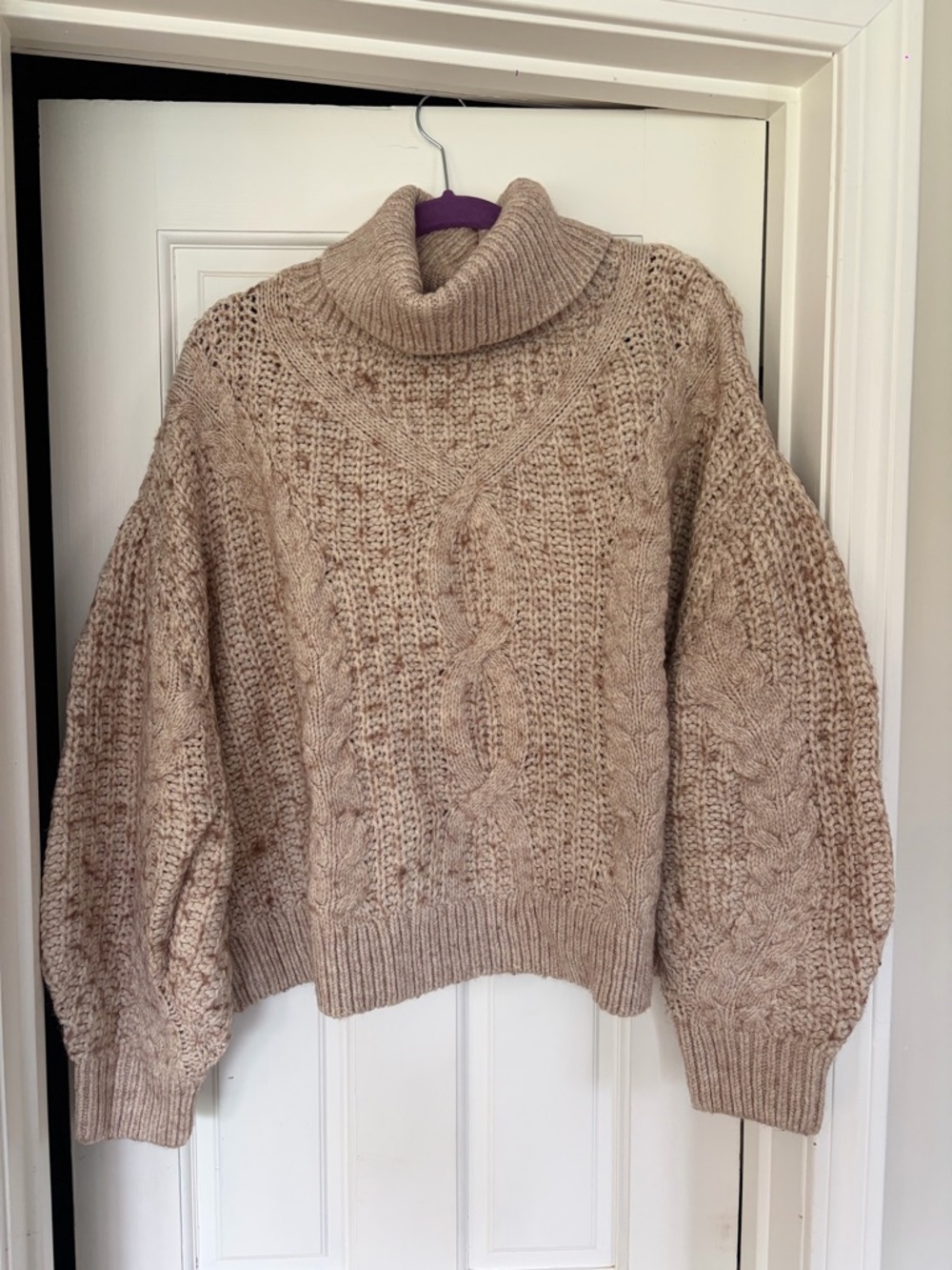 H&M Chunky Cable Knit Turtleneck Sweater in Beige